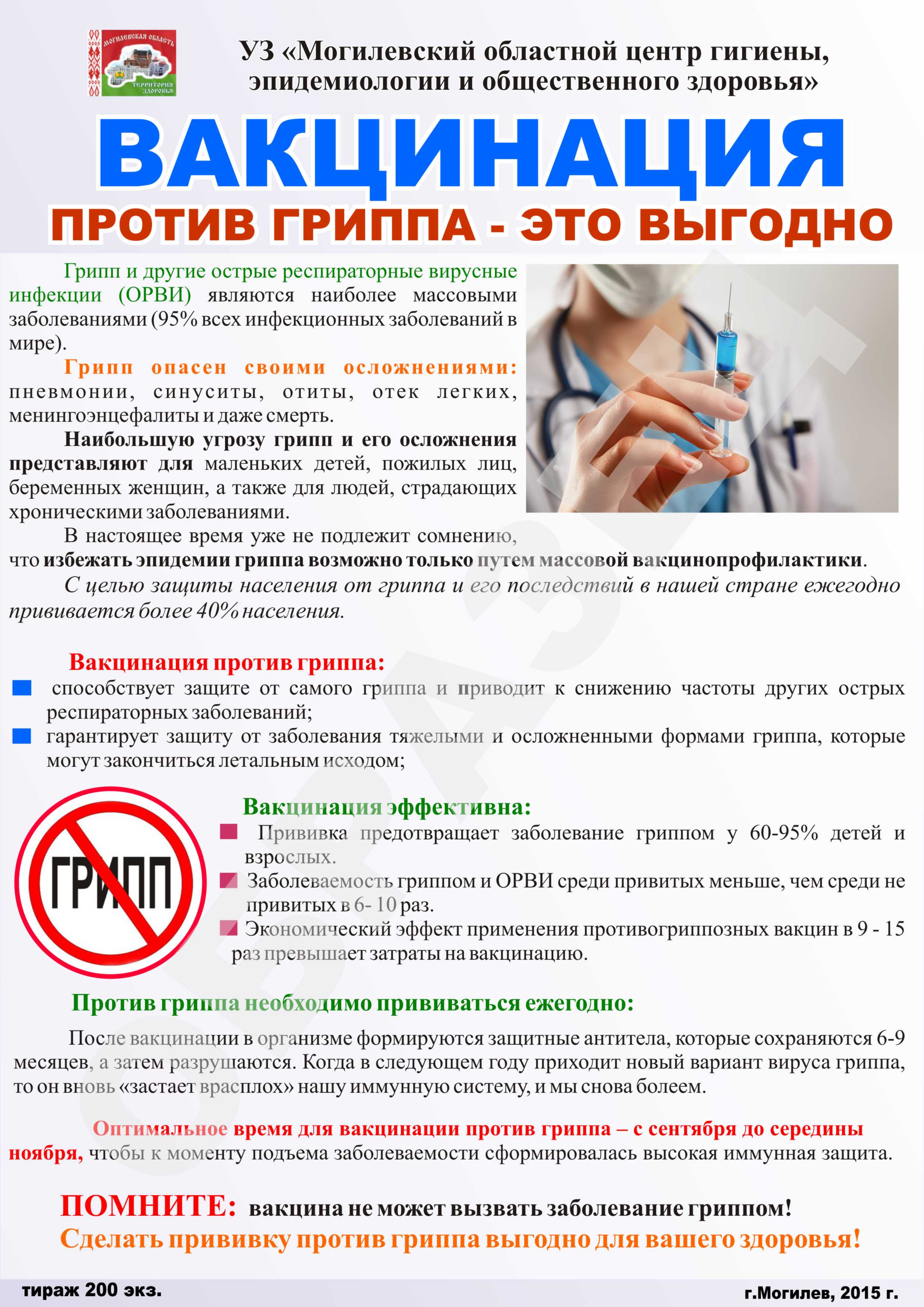 памятка Вакцинация против гриппа